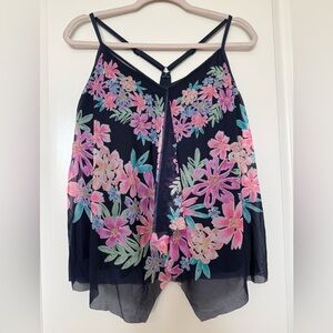 Beach House Navy Tankini swimsuit with Pink Floral Design